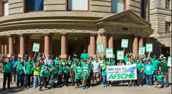 Dozens of AFSCME members gather at Portland City Hall