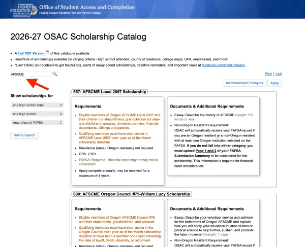OSAC Scholarship Catalog